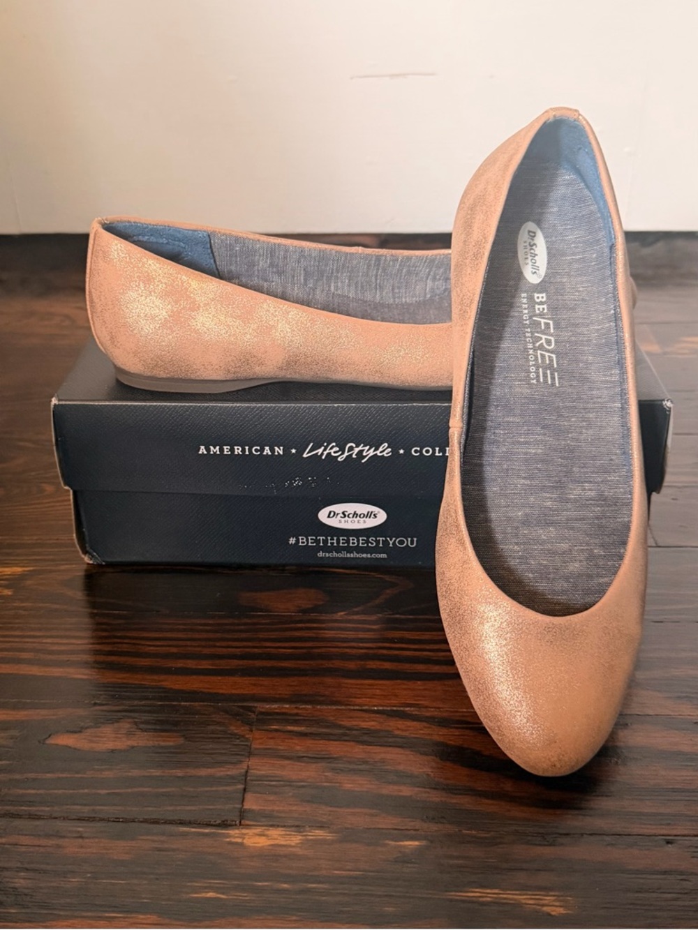 Dr. Scholl's Giorgie BeFree Metallic Rose Gold Ballet Flats - size 8 - Picture 1 of 7